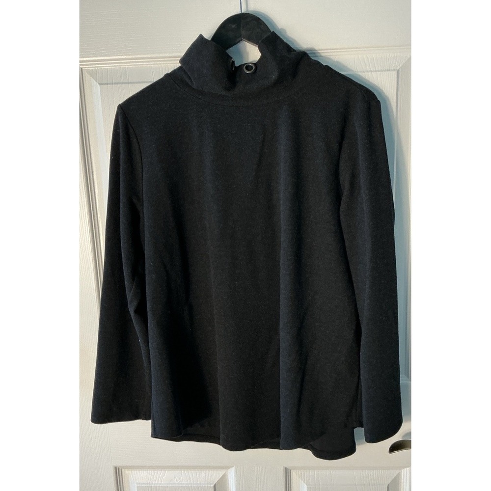 Ann Taylor XL Black Mock Neck Tunic Top Grommets Stretch Knit Chic